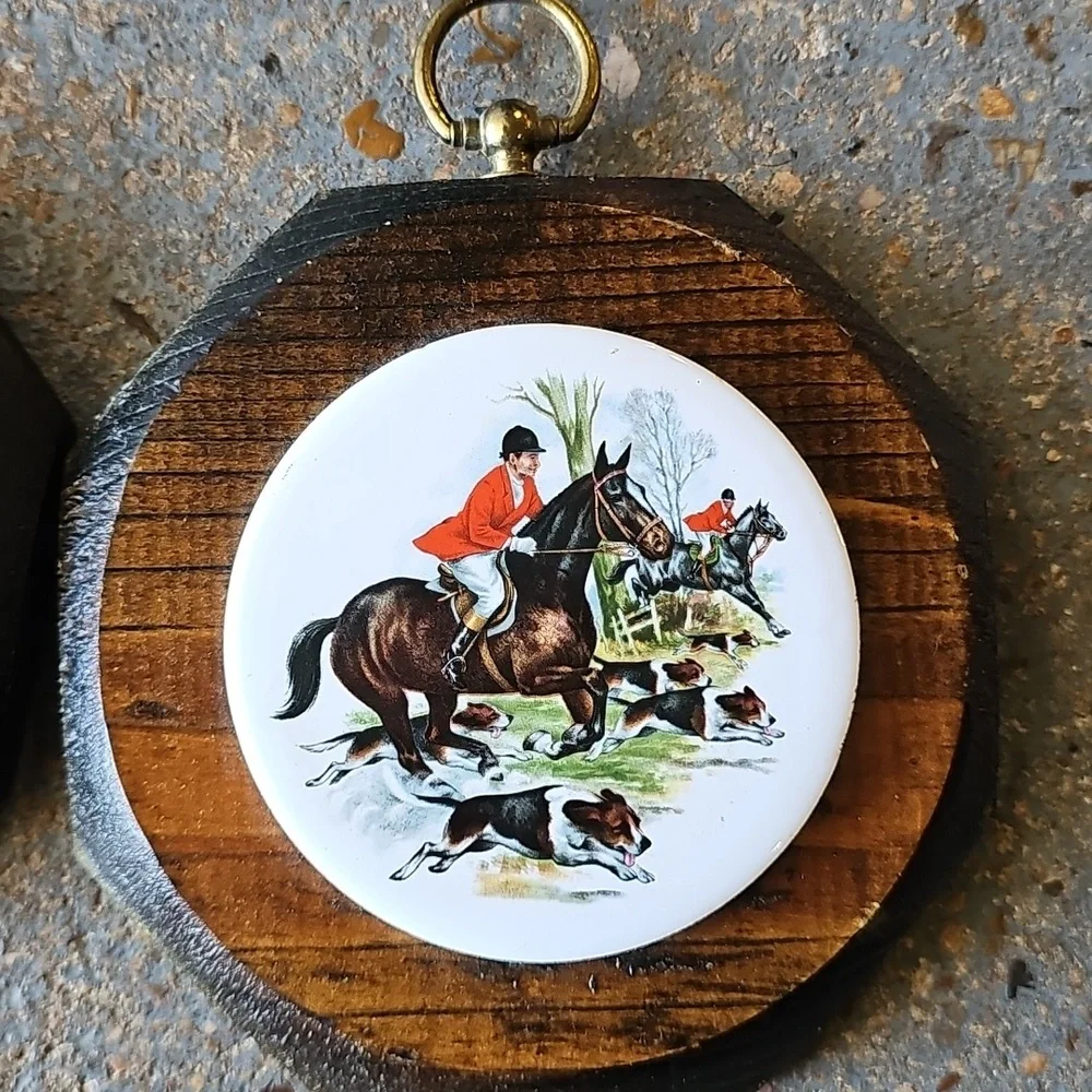 Equestrian HUNT SCENE Wall Plaques with Ceramic On Wood. COLLECTOR 6"x .75" - Picture 5 of 5